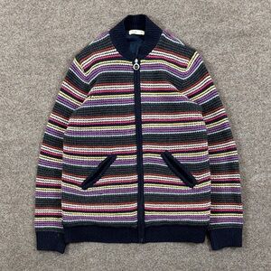 Colorful Striped Full Zip Wool Knit Reversible Cardigan Sweater Jacket Women’s S